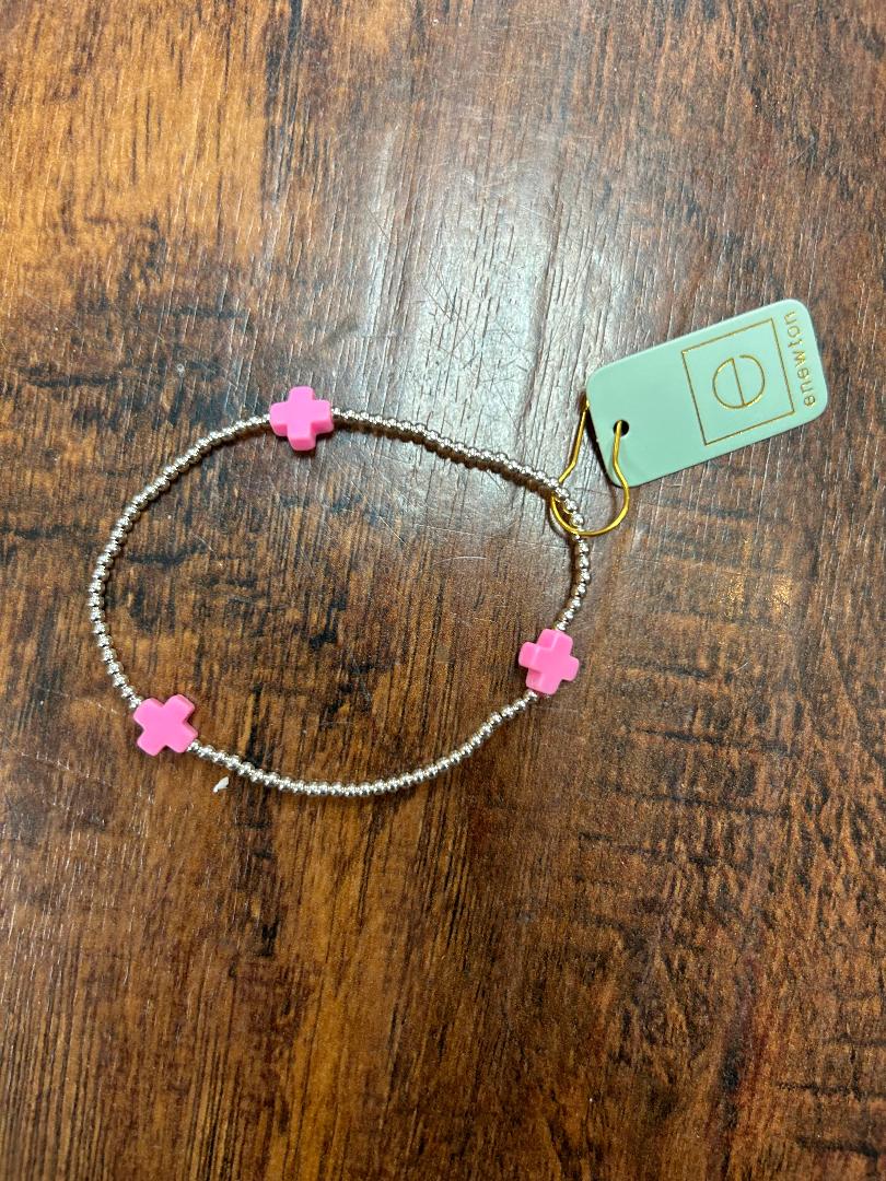 EXTENDS - STERLING & BRIGHT PINK SIGNATURE CROSS 3MM BEAD BRACELET