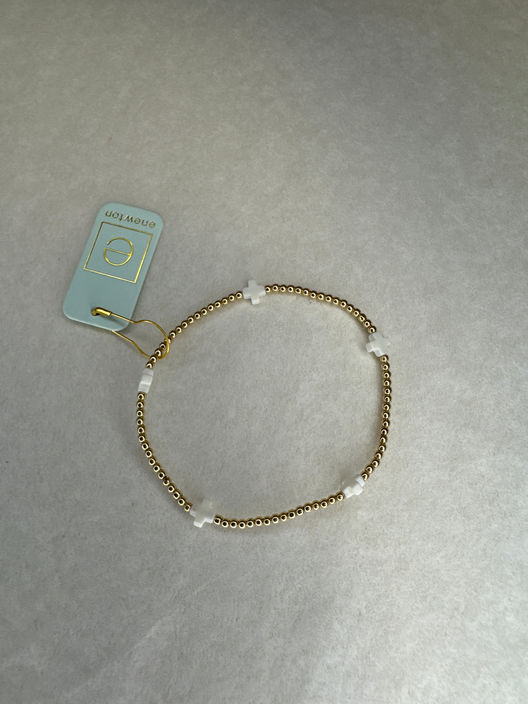 ENewton Small Signature Cross Gold 2mm Off White Bracelet