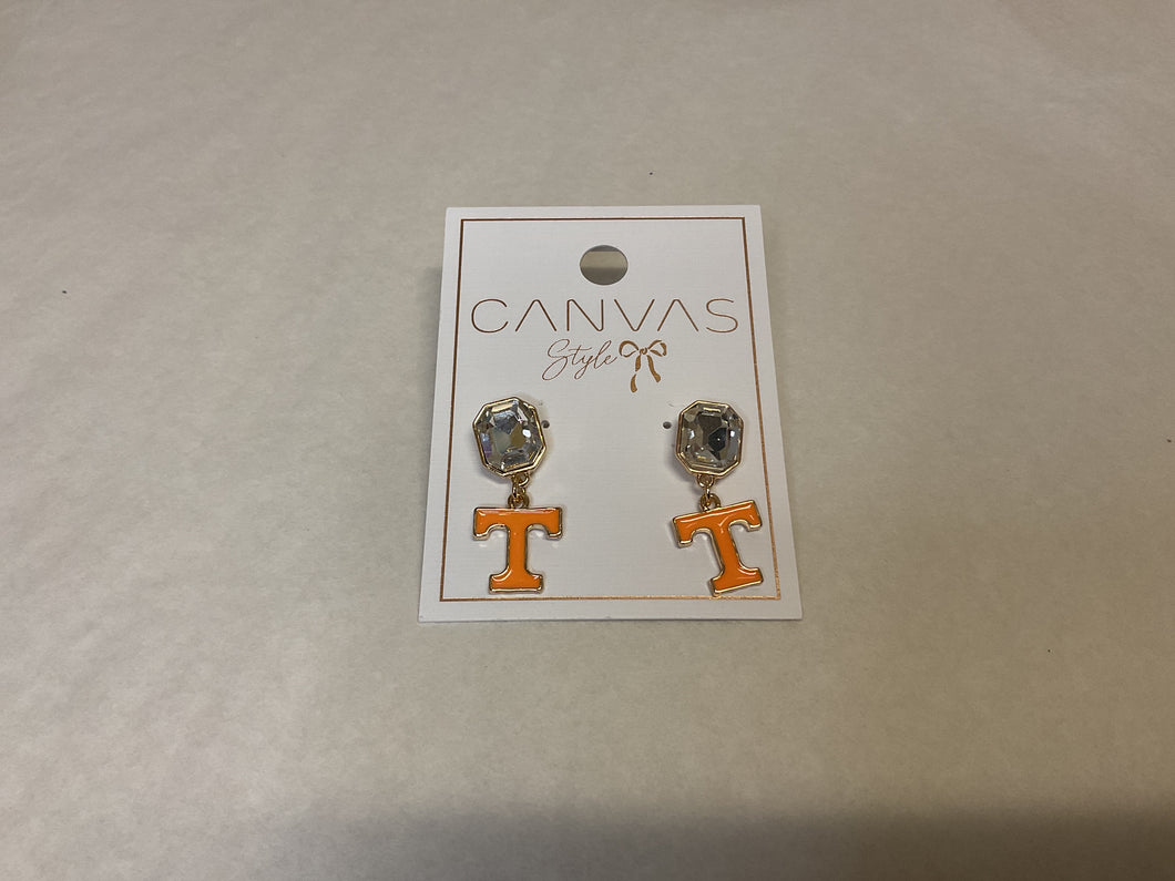 Tennessee Vols Rhinestone Enamel Earrings in Shiny Gold