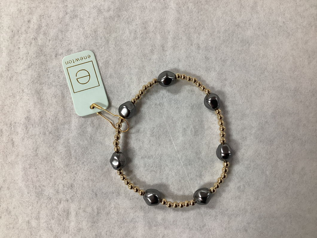 E Newton Admire Gold 3mm Bead Bracelet Pearl Dark Grey