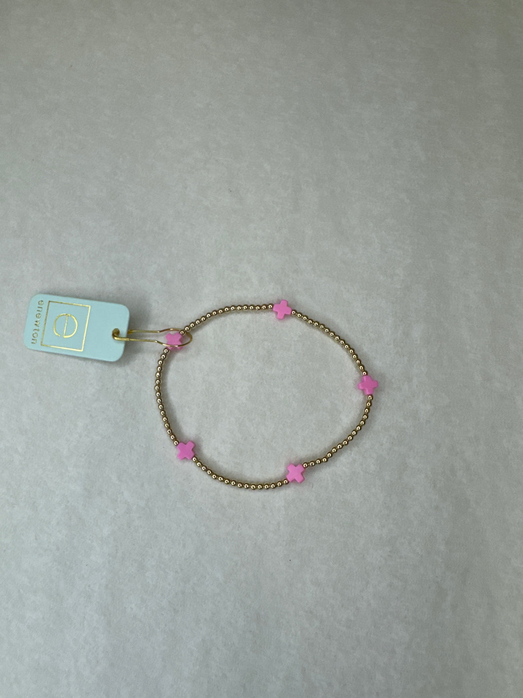 ENewton Small Signature Cross Gold 2mm Bright Pink Bracelet