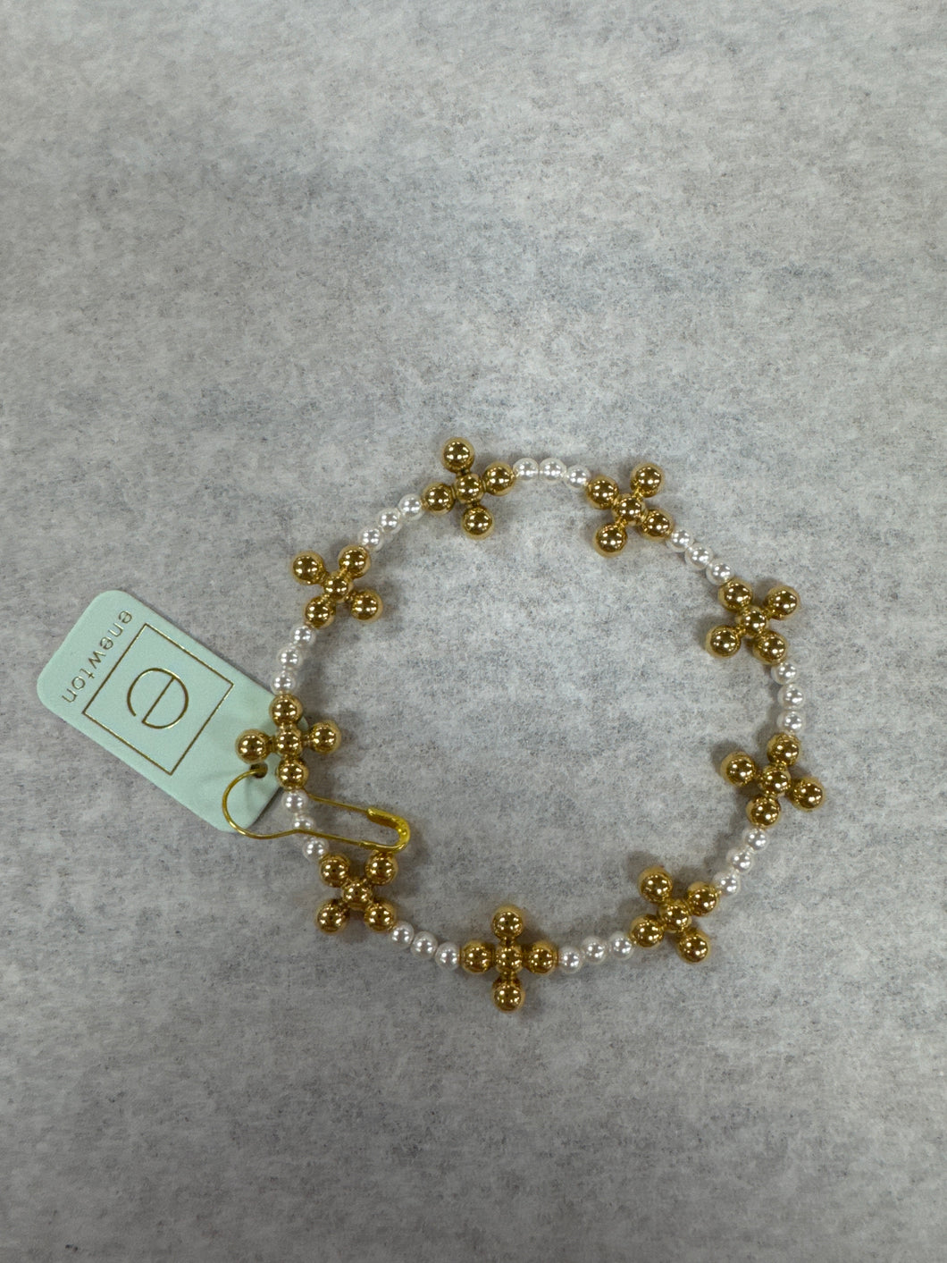 Signature Cross Sincerity Pattern Pearl 3mm Bead Bracelet 4mm Bead Gold