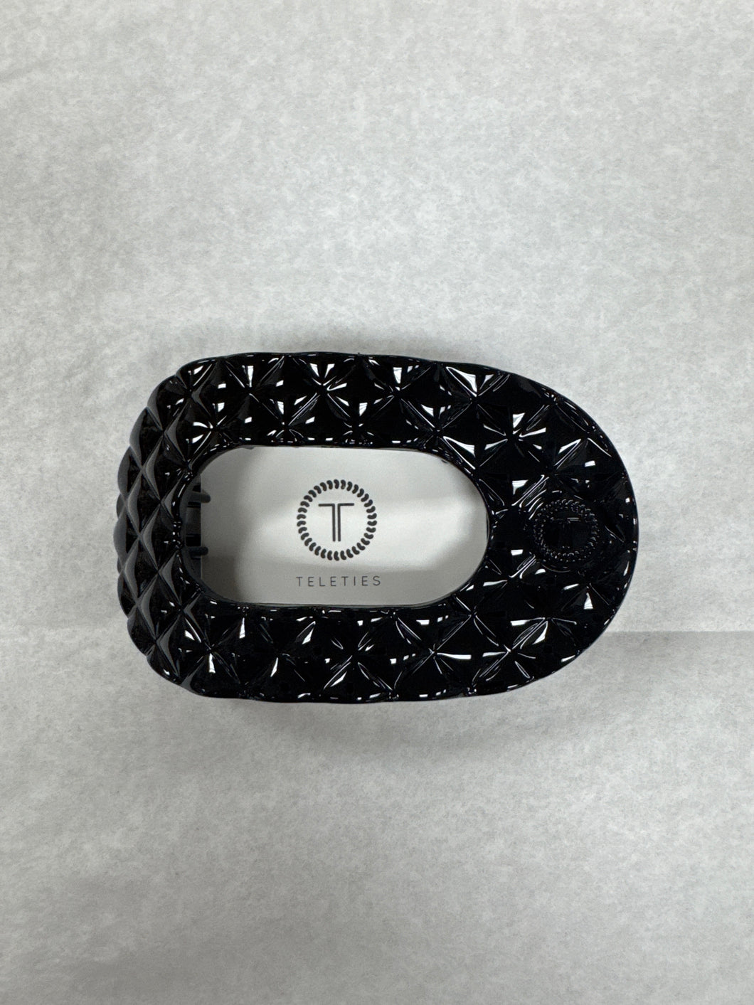 Jet Black Quilted Medium Flat Round Hair Clip