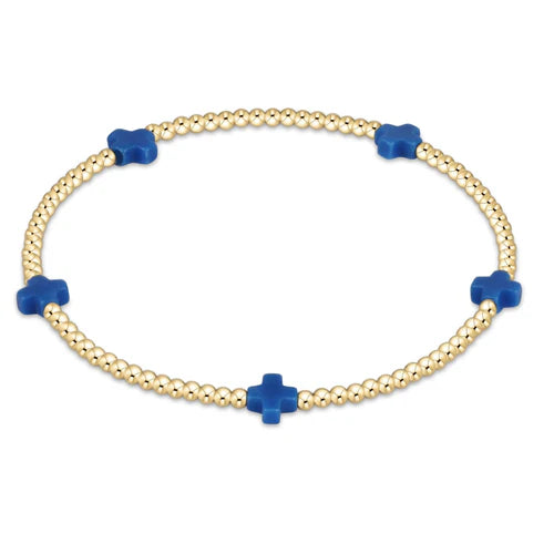 E Newton SMALL Signature Cross Gold 2mm Cobalt Bracelet