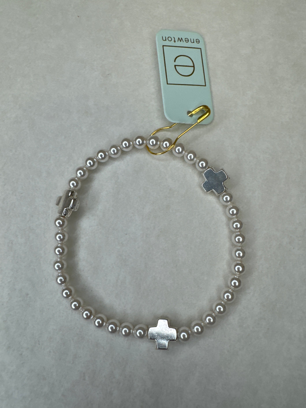 E Newton Signature Cross Pearl 4mm Sterling Bracelet