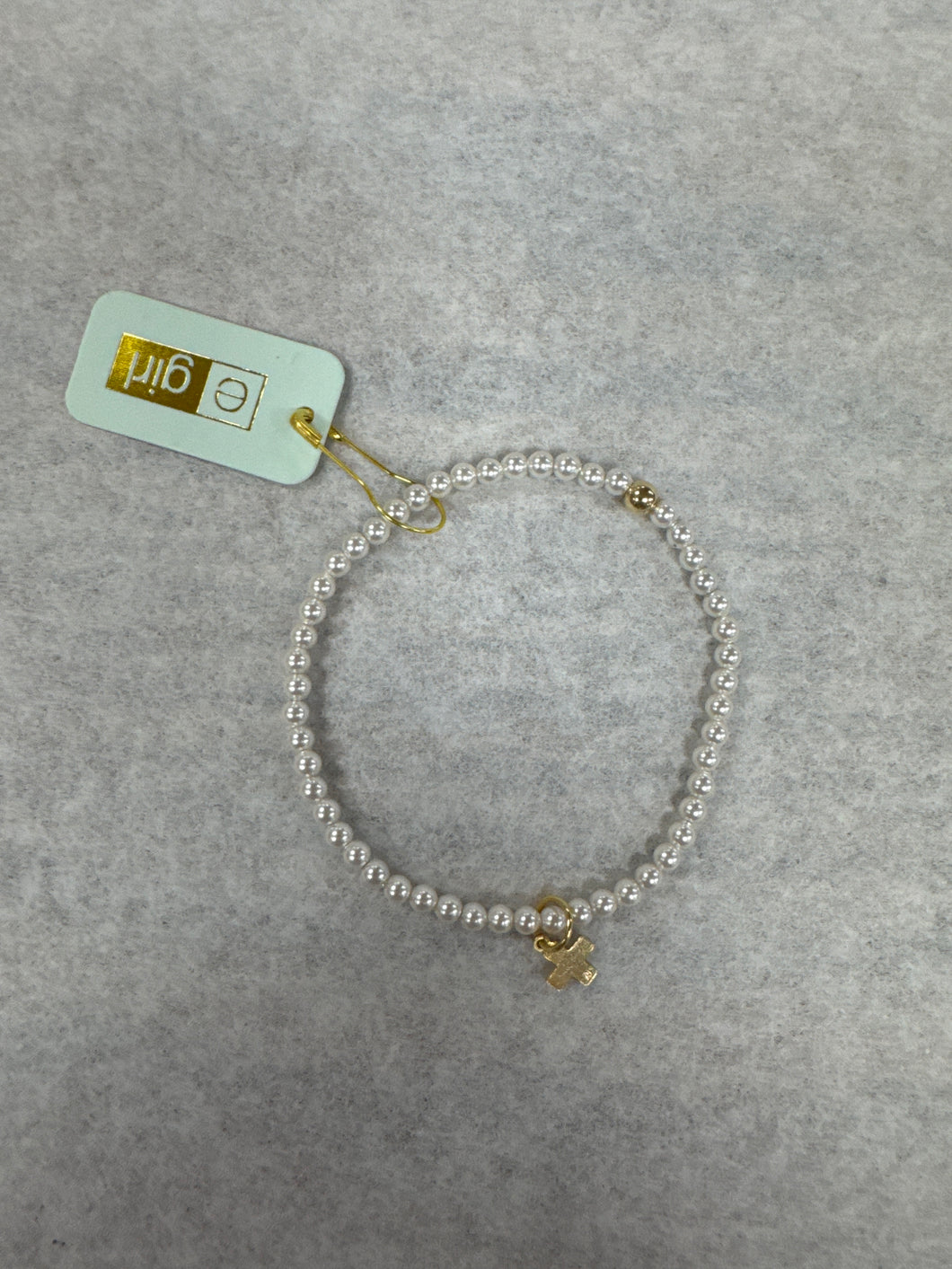 egirl Classic Pearl 3mm Bead Bracelet Signature Cross Gold Charm