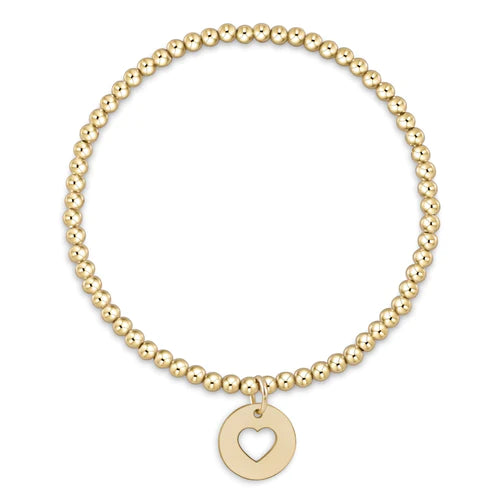 E Newton Classic Gold Bead 3mm Love Disc Bracelet