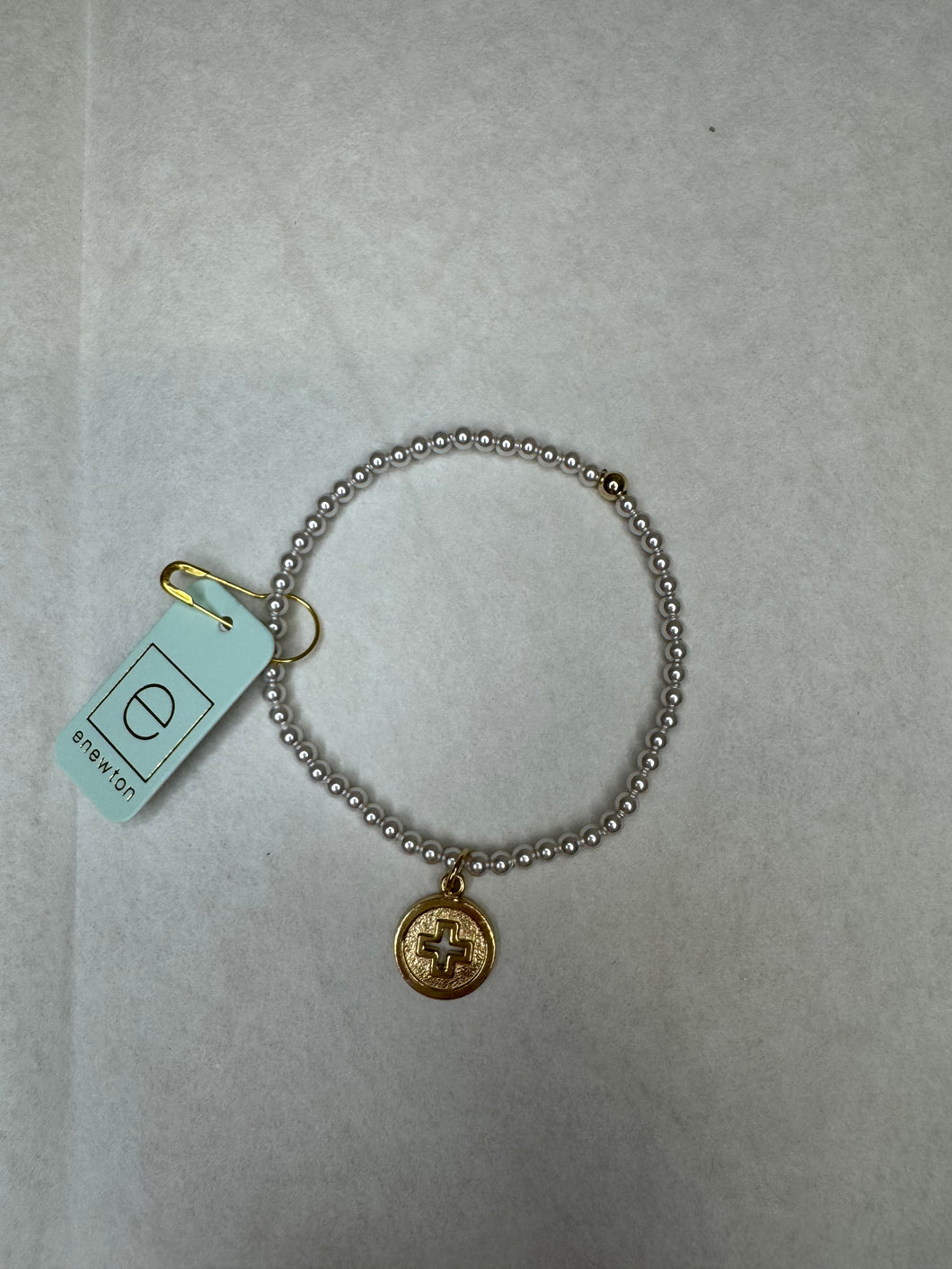 Classic Pearl 3mm Bead Bracelet Signature Cross Gold Disc