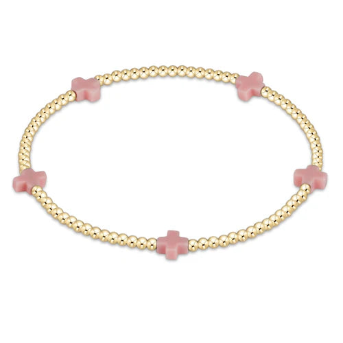 E Newton SMALL Signature Cross Gold 2mm Pink Bracelet