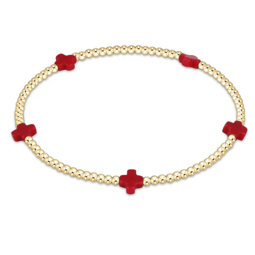 E Newton SMALL Signature Cross Gold 2mm Red Bracelet