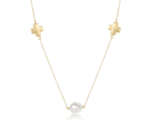 17” Choker Signature Cross Admire Simplicity Chain Gold- Pearl