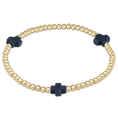 E Newton Signature Cross Gold 3mm Bracelet-Navy - Red Tulip Gifts