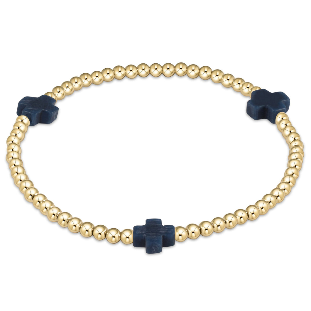 E Newton Signature Cross Gold 3mm Bracelet-Navy - Red Tulip Gifts